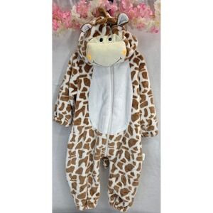 Unisex Baby Giraffe Animal Flannel Costume Hooded Romper Jumpsuit Brown White 80